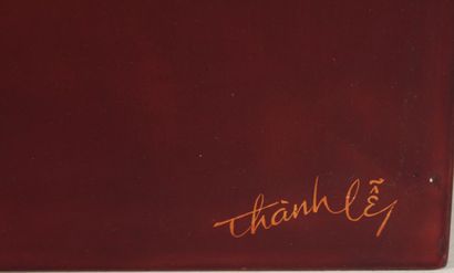 Red lacquer panel with gold decoration
Vietnam,...