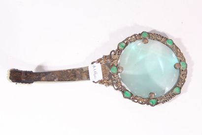 Magnifying glass in silver plated metal and...