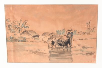 Vietnam, 20th century
Ink and gouache painting...