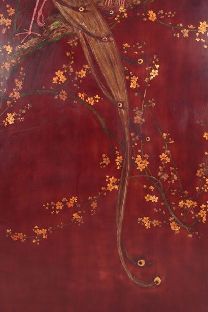 Red lacquer panel with gold decoration
Vietnam,...