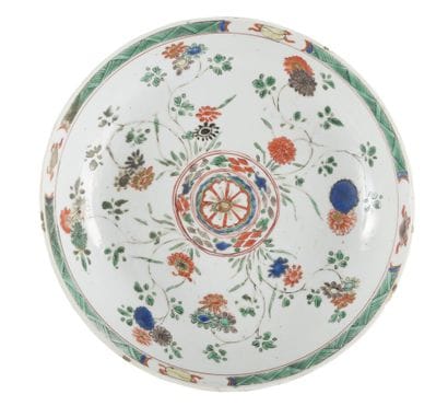 Soup plate in green family porcelain 
China,...