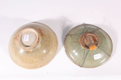 Three celadon glazed stoneware bowls and...