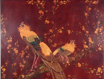 Red lacquer panel with gold decoration
Vietnam,...