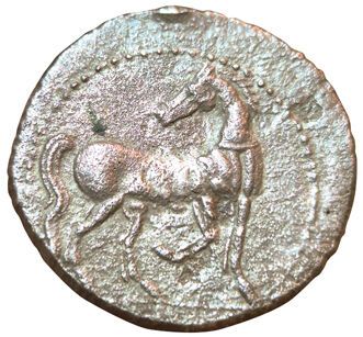 1 ½ Shekel (BI). Circa 220-180 B.C. A/ Head...
