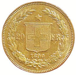 Switzerland. 20 Francs 1890B. 6.44grs. S...