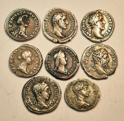 Lot of 8 denarii: Domitia (fourré), Sept.Sévère,...