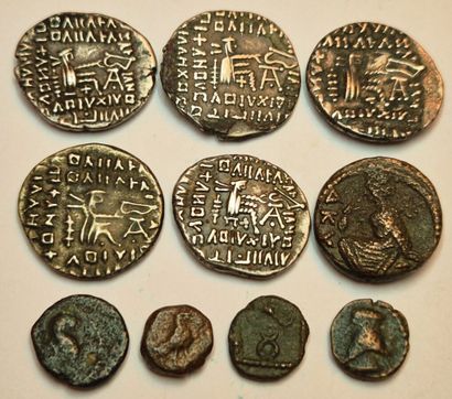Lot of 10 coins: Vologeses III (3 drachms,...