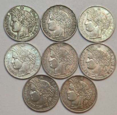 Lot argent: 8 monnaies: 5 Francs 1849 A (2...
