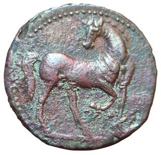 1 ½ Shekel (AE). Circa 220-180 B.C. A/ Head...