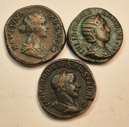 Lot of 3 sesterces: Faustina II, Julie Mamée,...
