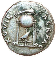 Vitellius. 69. Denarius. R/ SACR FAC XV VIR....