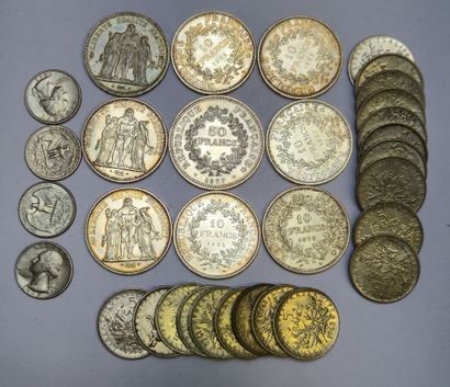 Lot argent. 28 monnaies: 1x 50F Hercule,...