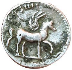 Domitian. 81-96. Denarius. R/ COS IIII. Pegasus...
