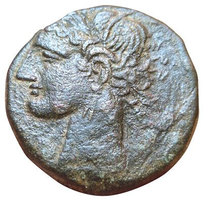 Trishekel (AE). 241-221 B.C. A/ Head of Tanit...