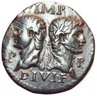 Nemausus. Augustus and Agrippa. 10-14. Dupondius....