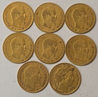 France. Lot of 8 pieces of 10 Francs (Nap.III...