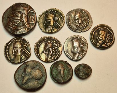 Lot of 10 coins: Vologeses IV (1 tetradrachma,...