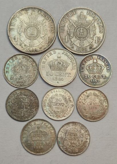 Lot argent. Napoléon III et Cérès; 10 monnaies:...