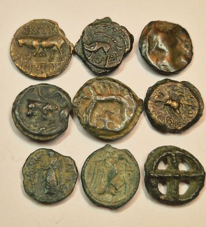9 coins: Bronzes and various potins: Carnutes,...