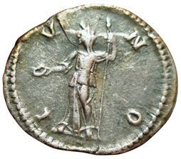 Julia Maesa. Denarius. R/ IVNO. Juno standing,...