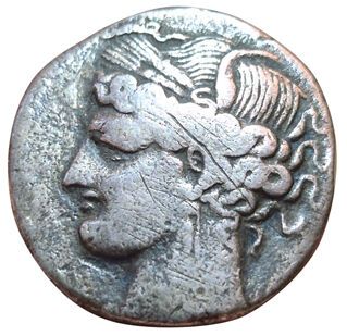 Dishekel (AR). 264-241 B.C. A/ Head of Tanit...
