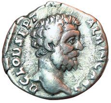 Albin. 195-197. Denarius. R/ COS II. Aesculapius...
