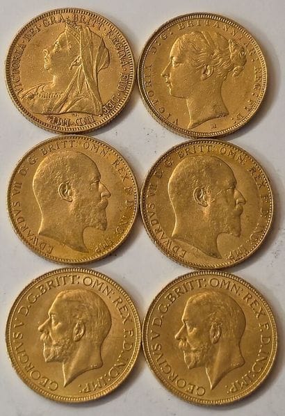United Kingdom. Lot of 6 coins of 1 Sovereign....