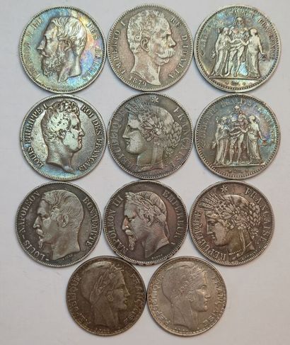 Lot argent: 11 monnaies: 9 écus au module...