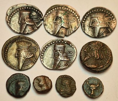 Lot of 10 coins: Vologeses III (3 drachms,...
