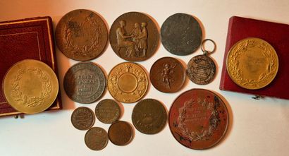 Lot of 15 copper and pewter medals. Very...