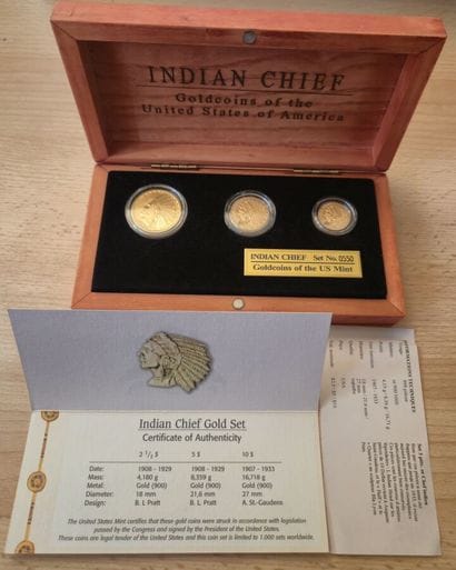 USA. Indian Head $ set: 3coins: $10 Indian...
