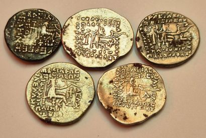 Orodès II. Lot of 5 drachms including 1 barbarian...