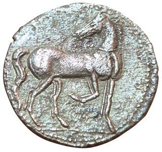 1 ½ Shekel (BI). Circa 220-180 B.C. A/ Head...