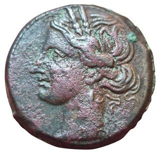 1 ½ Shekel (AE). Circa 220-180 B.C. A/ Head...