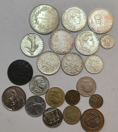 Lot argent et divers; 21 monnaies: 1 x 10F...