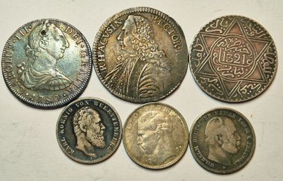 Lot argent: 6 monnaies étrangères; Ragusa,...
