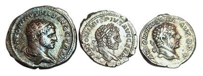 Caracalla: Lot of 3 coins: 2 denarii MONETA...