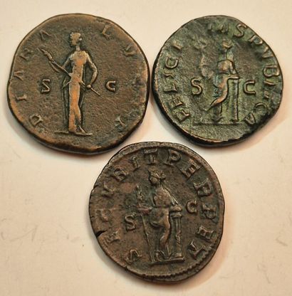 Lot of 3 sesterces: Faustina II, Julie Mamée,...