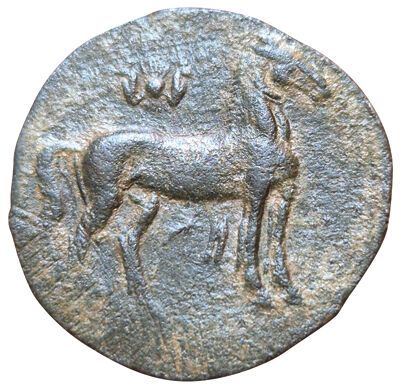 Trishekel (AE). 241-221 B.C. A/ Head of Tanit...