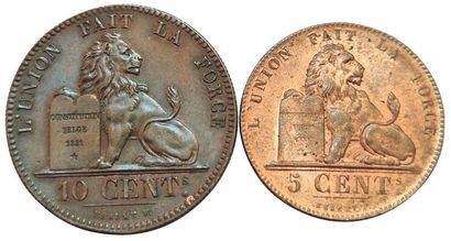 Belgique. Léopold 1er. 2 monnaies: 10 Centimes...