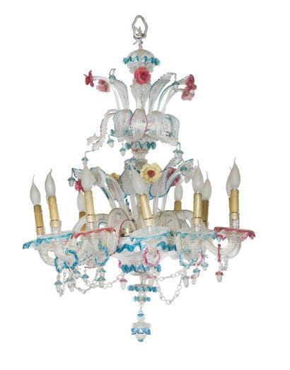 LUSTRE EN VERRE POLYCHROME
à divers bras...