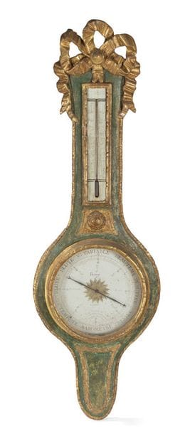 BAROMÈTRE-THERMOMÈTRE EN BOIS PEINT ET DORÉ
à...