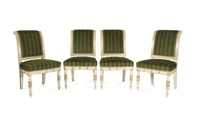 SUITE DE QUATRE CHAISES EN HÊTRE PEINT ET...