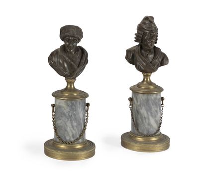 DEUX BUSTES DE VOLTAIRE ET ROUSSEAU
en bronze...