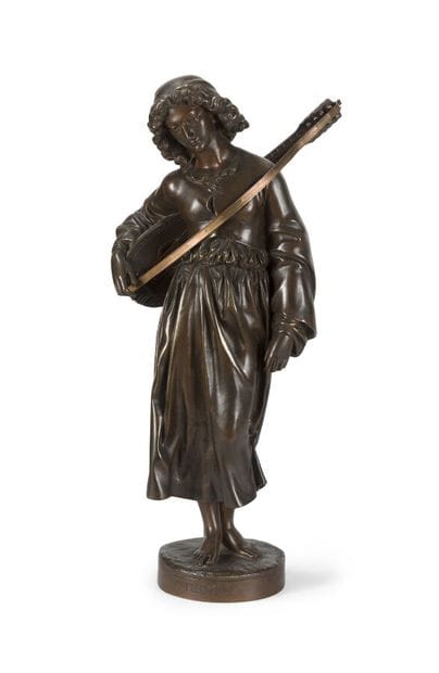 FIGURE DE MUSICIEN EN BRONZE PATINÉ
inscrite...