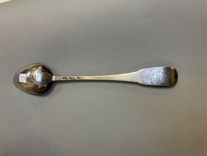 Antique silver stew spoon, fillet-and-shell...