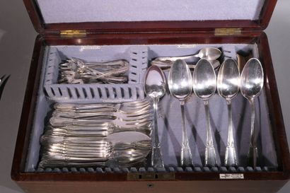 Silver plated cutlery set, ribbon-wrapped...