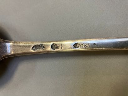 Antique silver stew spoon, fillet-and-shell...