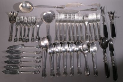 Silver plated cutlery set, ribbon-wrapped...