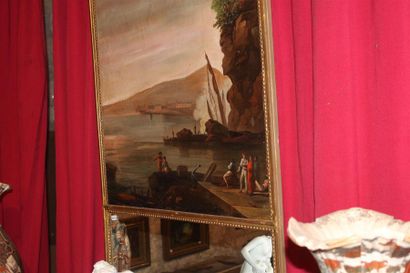 Trumeau de boiserie à décor peint d'une scène...
